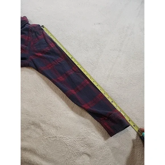 Hollister Mens Flannel Button Shirt Size L Large Red Blue‎ Plaid Long Sleeve - Picture 6 of 7
